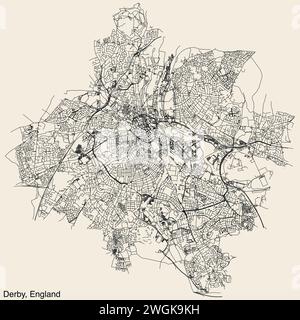 Street roads map of the UK city of DERBY, ENGLAND Stock Vector