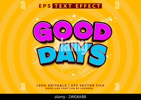Editable text effect Good Days 3d Cartoon Cute template style premium vector Stock Vector