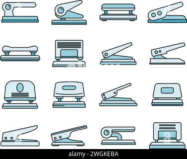 Hole puncher accessory icons set. Outline set of hole puncher accessory vector icons thin line color flat on white Stock Vector