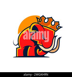 Elephant King With Crown Logo Design Vector Template With Luxury Gold Colour, Elephant logo king concept, Elephant King Logo Design. Elephant crown ki Stock Vector