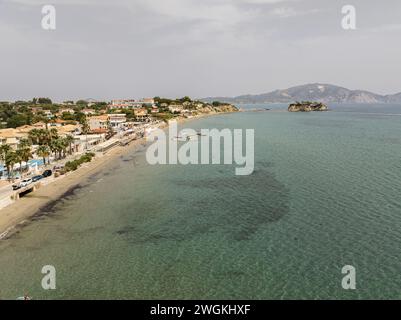 Cameo Wedding Island in Zakynthos, Greece. Greek island with wooden bridge. Cameo island in Greece. Stock Photo