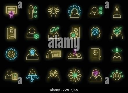 Career personal traits icons set. Outline set of career personal traits vector icons neon color on black Stock Vector