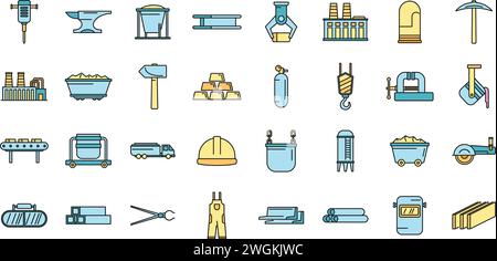 Metallurgy industry icons set. Outline set of Metallurgy industry vector icons thin line color flat on white Stock Vector