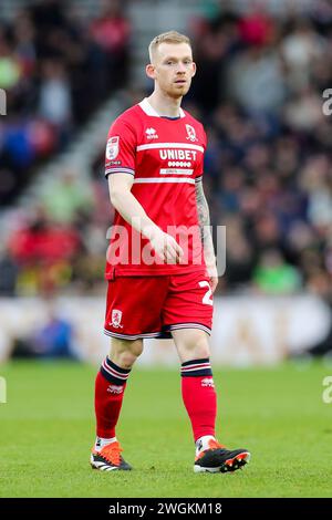 Middlesbrough, UK. 04th Feb, 2024. Middlesbrough midfielder Lewis O'Brien (28) during the Middlesbrough FC v Sunderland AFC sky bet EFL Championship match at the Riverside Stadium, Middlesbrough, England, United Kingdom on 4 February 2024 Credit: Every Second Media/Alamy Live News Stock Photo