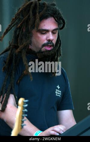 Imola Italy 2004-06-19: Flavio Ferri guitarist of the Delta V band during the live concert at the Heineken Jammin Festival Stock Photo