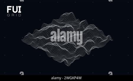 FUI GUI 3D Vector Landscape Scan Grid. Abstract futuristic background. Sci-Fi Hi-Tech design Stock Vector