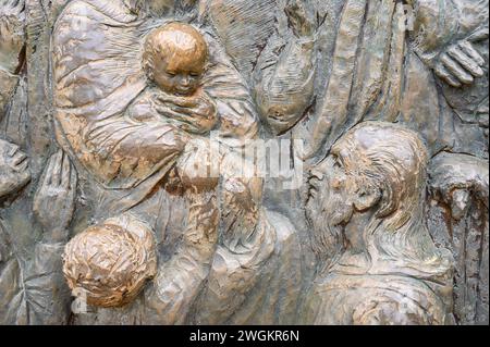 The Nativity of Jesus – Third Joyful Mystery of the Rosary. A relief sculpture on Mount Podbrdo (the Hill of Apparitions) in Medjugorje. Stock Photo