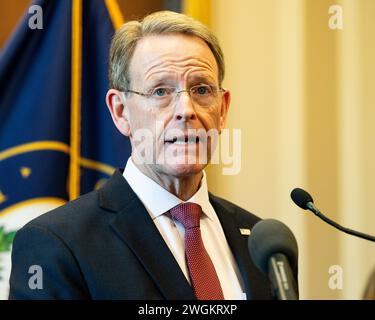 Washington, United States. 05th Feb, 2024. Tony Perkins, President, Family Research Council, speaking at a press conference about the World Health Organization's (WHO) 'pandemic treaty' at the U.S. Capitol. (Photo by Michael Brochstein/Sipa USA) Credit: Sipa USA/Alamy Live News Stock Photo