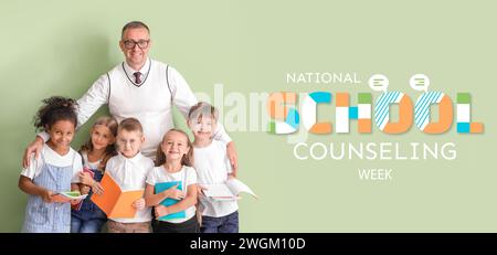 Banner for National School Counseling Week with little children and their teacher Stock Photo