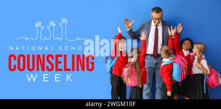 Banner for National School Counseling Week with little children and their teacher Stock Photo