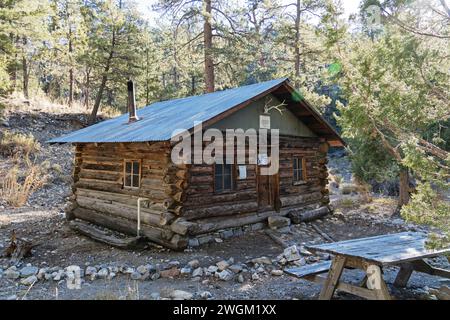 Hidden Forest log cabin in the Desert National Wildlife Refuge in Nevada Stock Photo