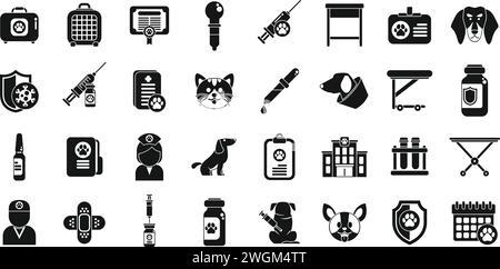 Pet vaccination icons set simple vector. Doctor medical vet. Veterinary puppy Stock Vector