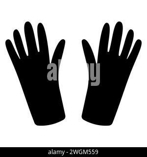 garden rubber gloves fabric green protection black white silhouette element icon Stock Vector