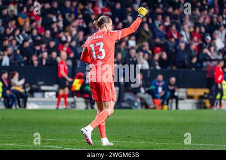 Madrid, Madrid, Spain. 5th Feb, 2024. Orjan Nyland of Sevilla seen celebrating a goal during the La Liga EA Sports 2023/24 football match between Rayo Vallecano vs Sevilla at Estadio Vallecas in Madrid, Spain. (Credit Image: © Alberto Gardin/ZUMA Press Wire) EDITORIAL USAGE ONLY! Not for Commercial USAGE! Stock Photo