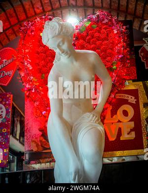 Valentines Day decorations in Italian Coffee Shop Stock Photo