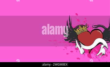 winged red heart tattoo sticker, background card illustration in vector format Stock Vector