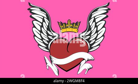 winged red heart tattoo sticker, background card illustration in vector format Stock Vector