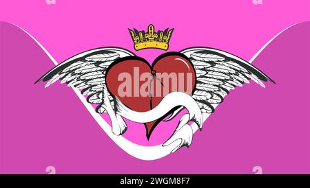 winged red heart tattoo sticker, background card illustration in vector format Stock Vector