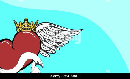 winged red heart tattoo sticker, background card illustration in vector format Stock Vector