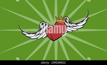 winged red heart tattoo sticker, background card illustration in vector format Stock Vector