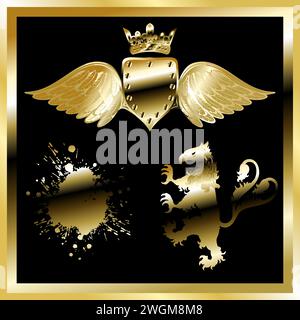 golden luxury coat of arms shield tattoo pack collection crest set in vector format Stock Vector