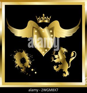 golden luxury coat of arms shield tattoo pack collection crest set in vector format Stock Vector