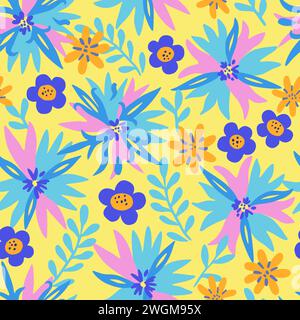Seamless pattern with doodle floral elements. Vector illustration. Stock Vector