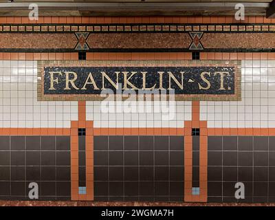 New York - June 8, 2022: Franklin Street subway station in the Tribeca neighborhood of Manhattan. Stock Photo