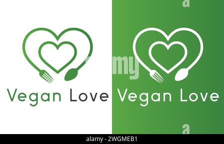 Vegan Love Logo Design Vegetarian Logotype Green Eco Nature Stock Vector
