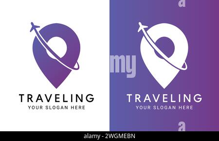 Traveling Location Logo Design Plane with Location icon Stock Vector