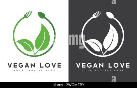 Vegan Love Logo Design Vegetarian Logotype Stock Vector