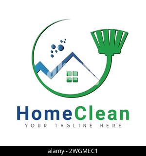 Home Clean Logo Design House Cleaning Service Logotype Home wit Brush icon Stock Vector