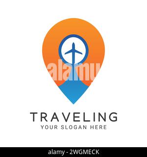 Traveling Location Logo Design Plane with Location icon Stock Vector