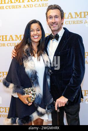 Aaron Lazar, an award-winning actor and singer, poses for a portrait with his partner, Nawal Bengholam. Lazar received the Essey Spotlight Award for his commitment to raising ALS awareness around the globe during the ALS Golden West's “Champions for Cures and Care” gala on January 19, 2024 at Hilton Hotel, Los Angeles, California. After receiving the award, Lazar, who was diagnosed with ALS (amyotrophic lateral sclerosis) a couple years ago, performed an excerpt of the song 'The Impossible Dream' from ''Man of La Mancha.'' Jana Ašenbrennerová/Sipa USA Stock Photo