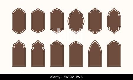 Collection of oriental style Islamic windows and arches with silhouette designs, mosque domes and lanterns Stock Vector