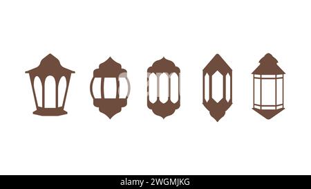 Ramadan vintage lantern collection icon. symbol of antique Muslim lamp. Stock Vector