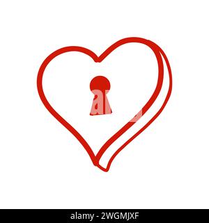 Red Doodle Heart Keyhole Icon Stock Vector