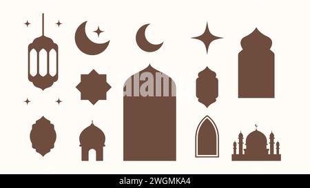 Ramadan icon collection vector silhouette design Stock Vector