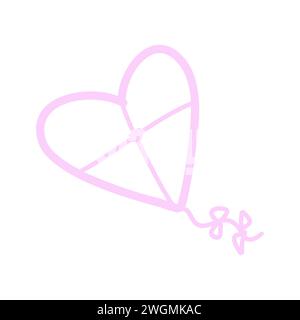 Pink Doodle Kite Heart Icon Stock Vector