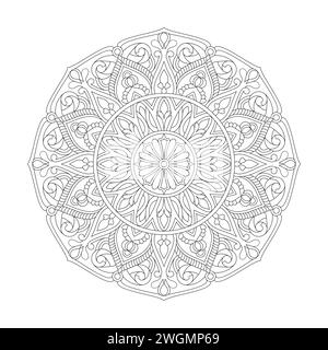 Attractive Whirlwind Mandala Coloring Book Page for kdp Book Interior. Peaceful Petals, Ability to Relax, Brain Experiences, Harmonious Haven, Peacefu Stock Vector