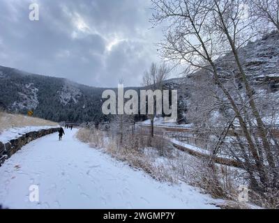 Photo of Clear Creek Canyon or Clear Creek Trail and  Water Park in Golden, Colorado, United States of America USA taken during wintertime. Stock Photo