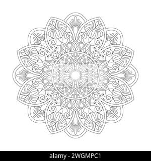 Relaxation Floral Mandala Coloring Book Page for kdp Book Interior, Peaceful Petals, Ability to Relax, Brain Experiences, Harmonious Haven, Peaceful P Stock Vector