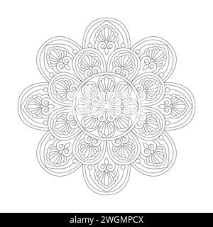 Intricate Whirlwind Mandala Colouring Book Page for KDP Book Interior. Peaceful Petals, Ability to Relax, Brain Experiences, Harmonious Haven, Peaceful Stock Vector