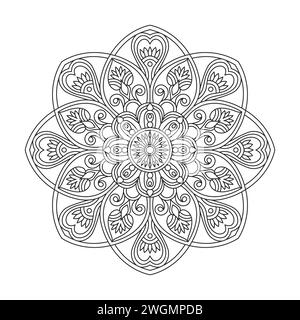 Peaceful Floral Mandala Coloring Book Page for kdp Book Interior. Peaceful Petals, Ability to Relax, Brain Experiences, Harmonious Haven, Peaceful Por Stock Vector