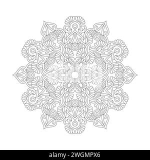 Ornamen Floral Mandala Coloring Book Page for kdp Book Interior. Peaceful Petals, Ability to Relax, Brain Experiences, Harmonious Haven, Peaceful Port Stock Vector