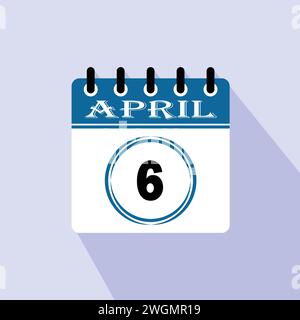 Icon calendar day - 6 April. 6th days of the month, vector illustration. Stock Vector