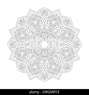Abstract Ethnic Mandala Colouring Book Page for KDP Book Interior. Peaceful Petals, Ability to Relax, Brain Experiences, Harmonious Haven, Peaceful Stock Vector