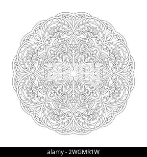 Abstract Whirlwind Mandala Colouring Book Page for KDP Book Interior. Peaceful Petals, Ability to Relax, Brain Experiences, Harmonious Haven, Peaceful Stock Vector