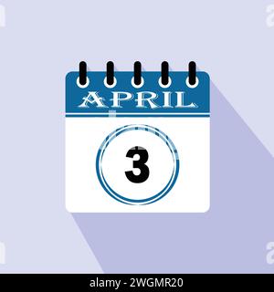 Icon calendar day - 3 April. Days of the month, vector illustration flat style. Stock Vector