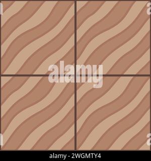 Brown pavement top view pattern, street cobblestone, garden sidewalk tile or path. Vector wood flooring, laminate, paving slabs of square shape with diagonal waves. Walkway, alley seamless background Stock Vector